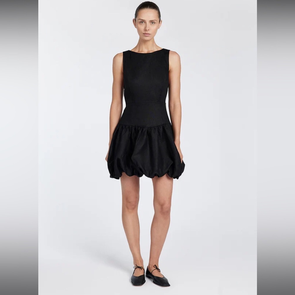 DISSH Black Irina Bubble Fit and Flare Sleeveless Dress Linen